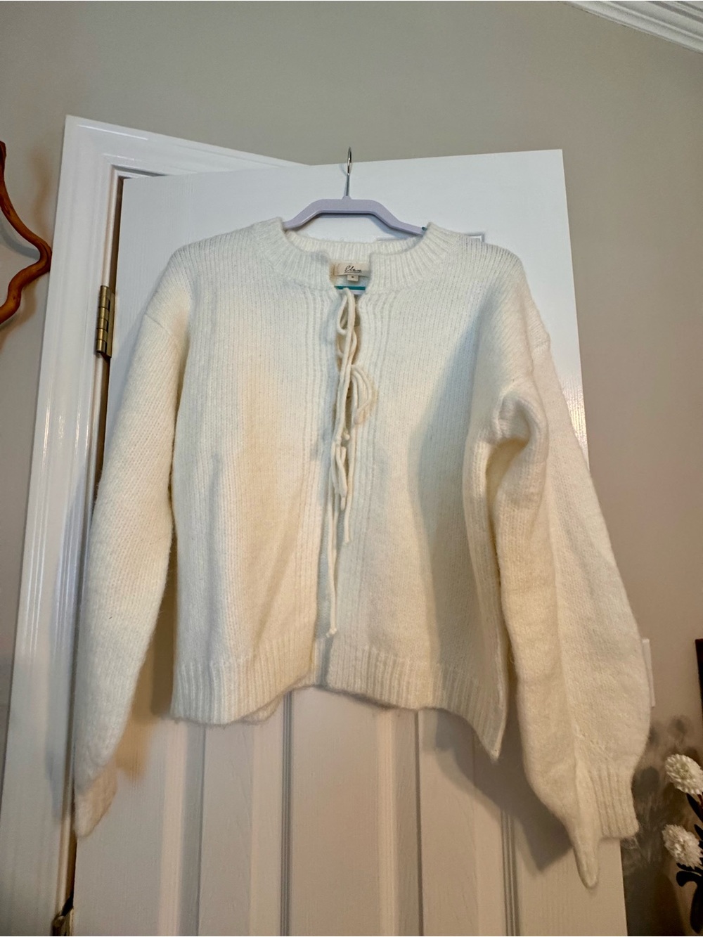 Elan Cream Tie-Front Knit Cardigan